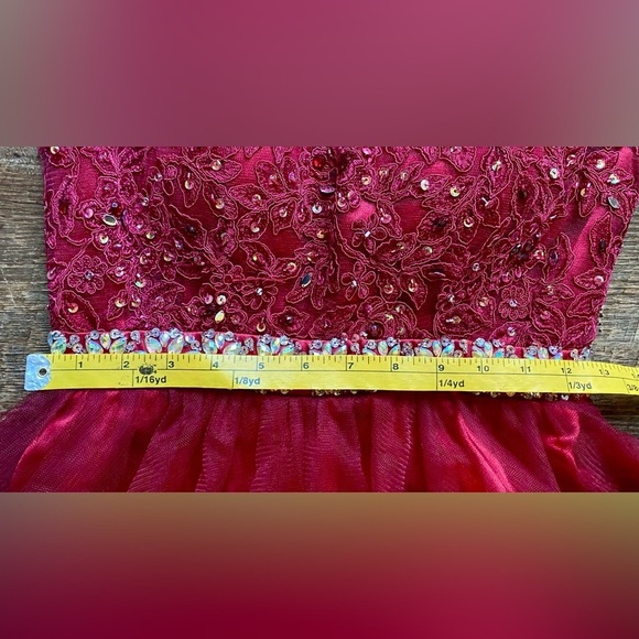 Dancing Queen baby doll red scarlet prom dress mini cap sleeve lace appliqué XS - Picture 8 of 15